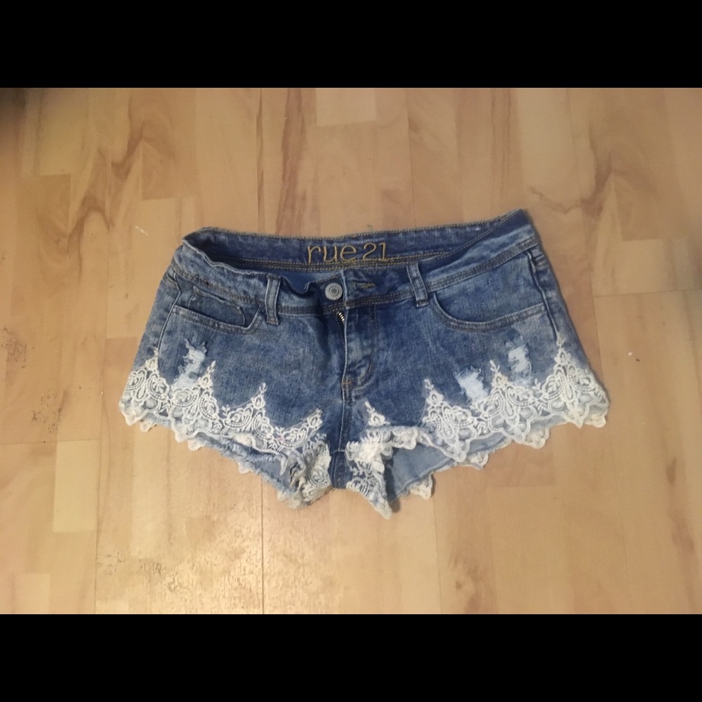 Lace jean shorts